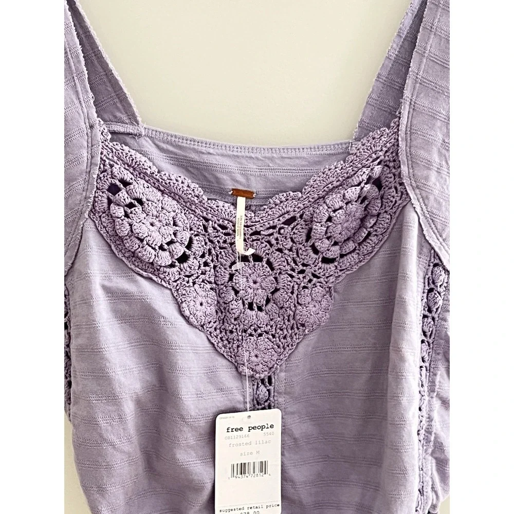 NWT Free People Sweet Something Crochet Knit Frosted Lilac Crochet Tank M
